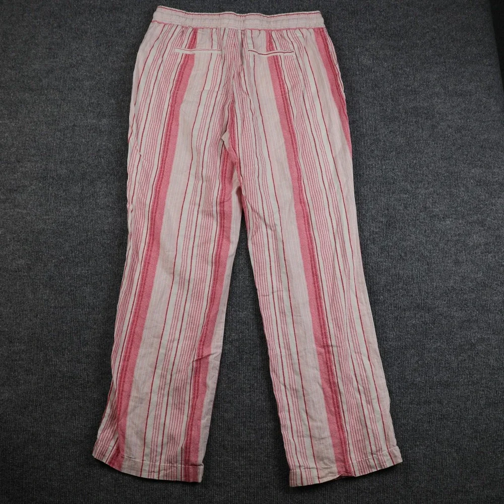 Linen Blend Pants Womens Medium Pink Striped Drawstring Elastic Waist Pockets - Picture 9 of 12